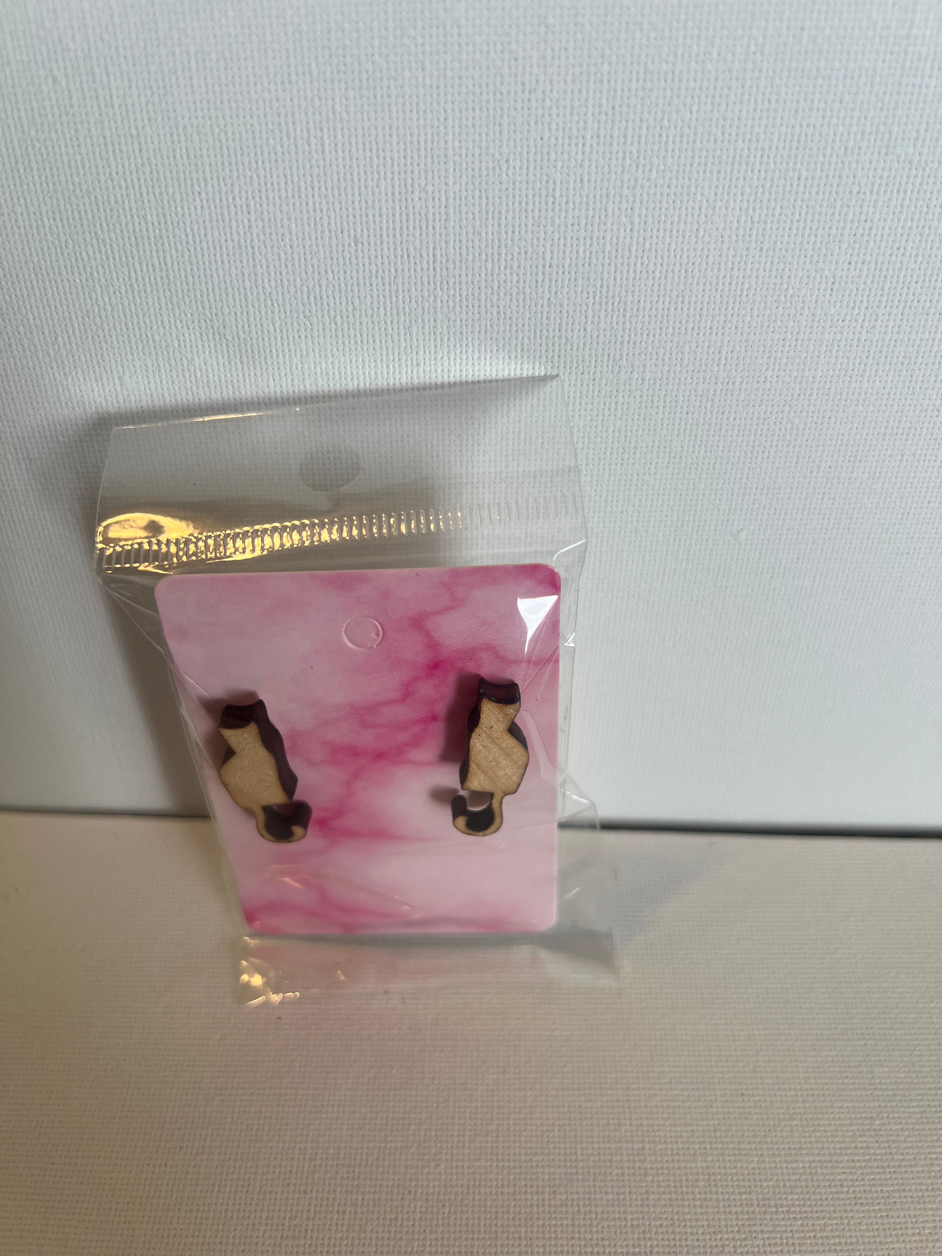 Wood cat earrings