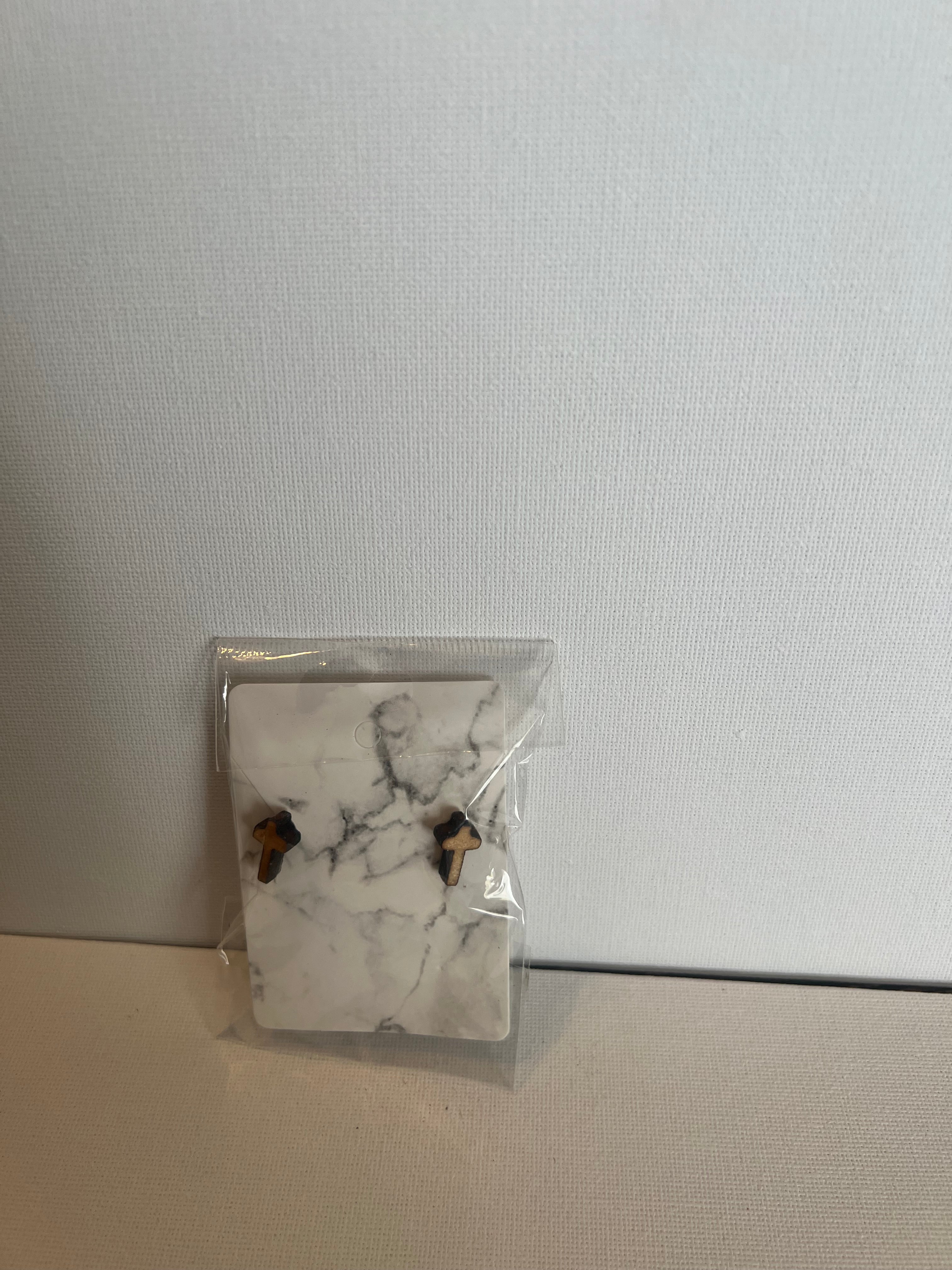 Wood cross earrings